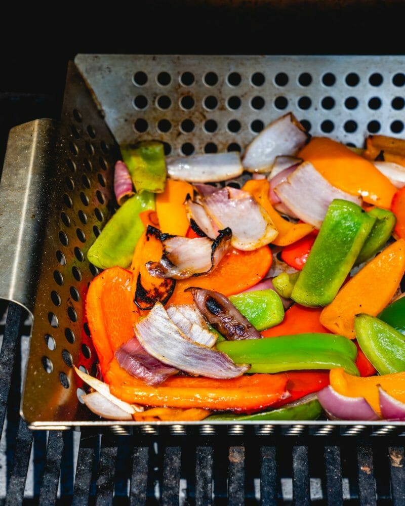 Vegetables in grill basket