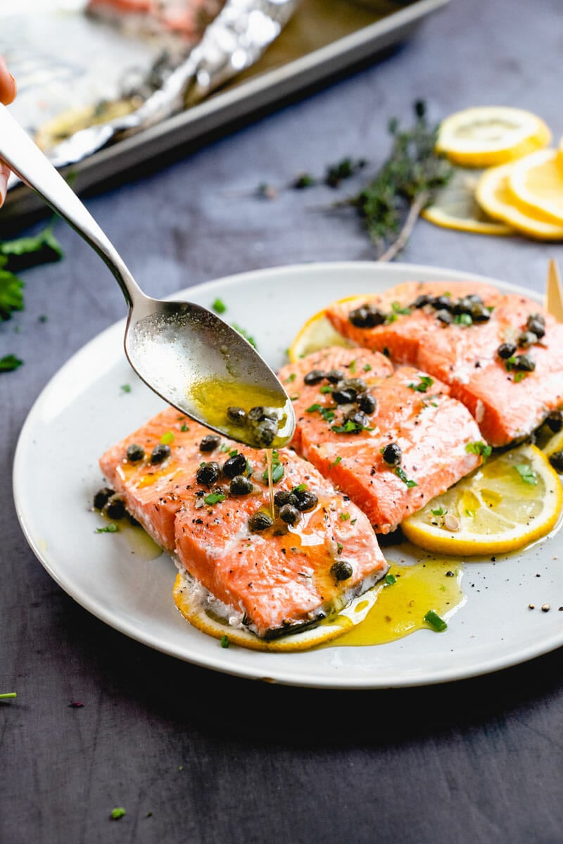 Oven baked salmon with capers
